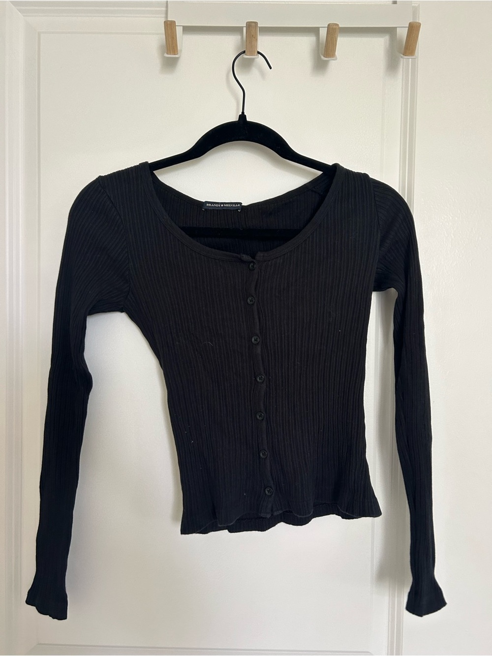 Brandy Melville Black Ribbed Button-Up Long Sleeve Top